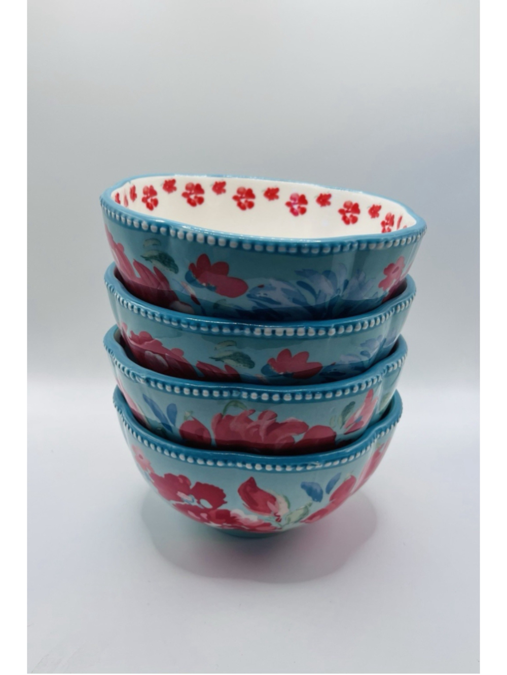 Set Of (4) Pioneer Woman Gorgeous Garden Bowls Stoneware Soup Cereal Floral
